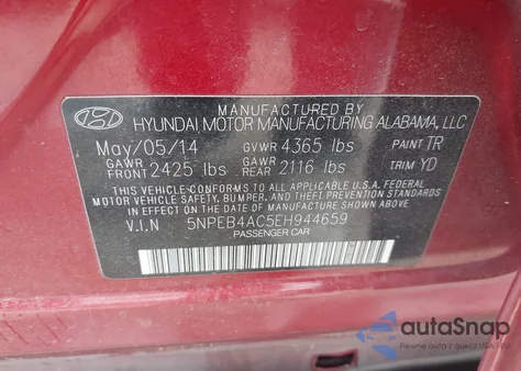 2014 Hyundai Sonata Gls из США, поврежденный, VIN 5NPEB4AC5EH944659